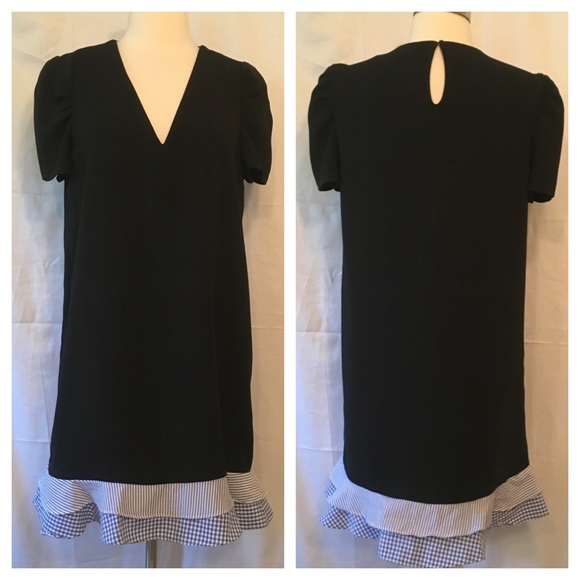 Zara Gingham Plaid Ruffle Drop Waist Dress Sz M - Picture 2 of 6